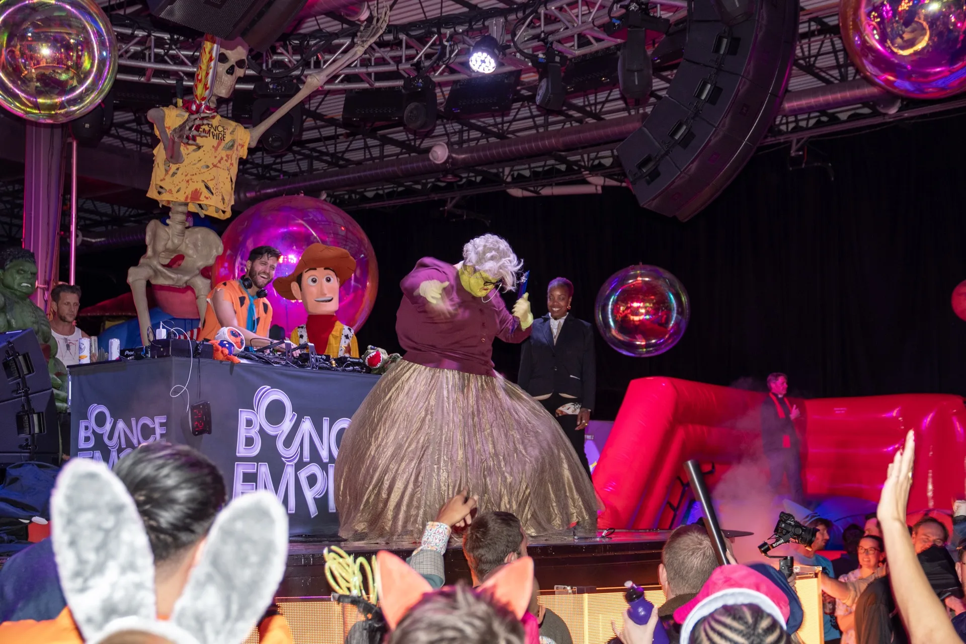 Costume contest on stage at Coloween — Denver Halloween party at Bounce Empire