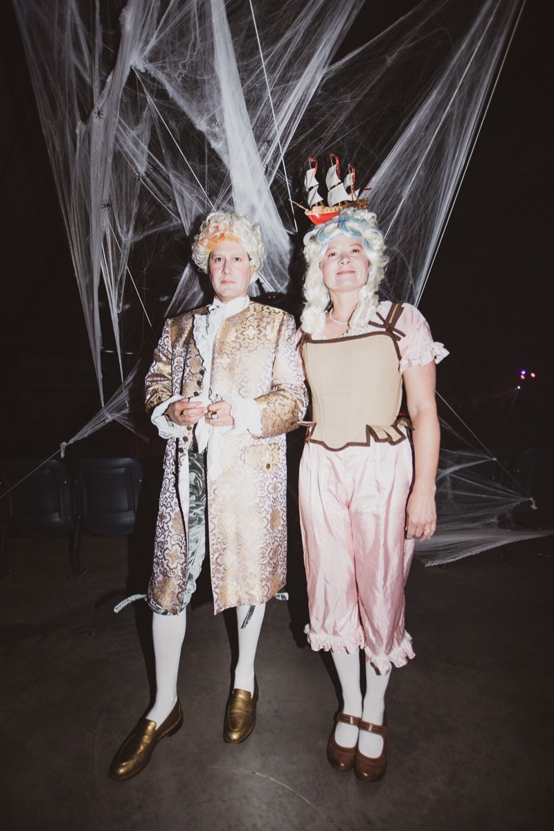 Powdered wigs and gold brocade, complete with a ship-topped hairdo at Coloween — Denver Halloween nightlife
